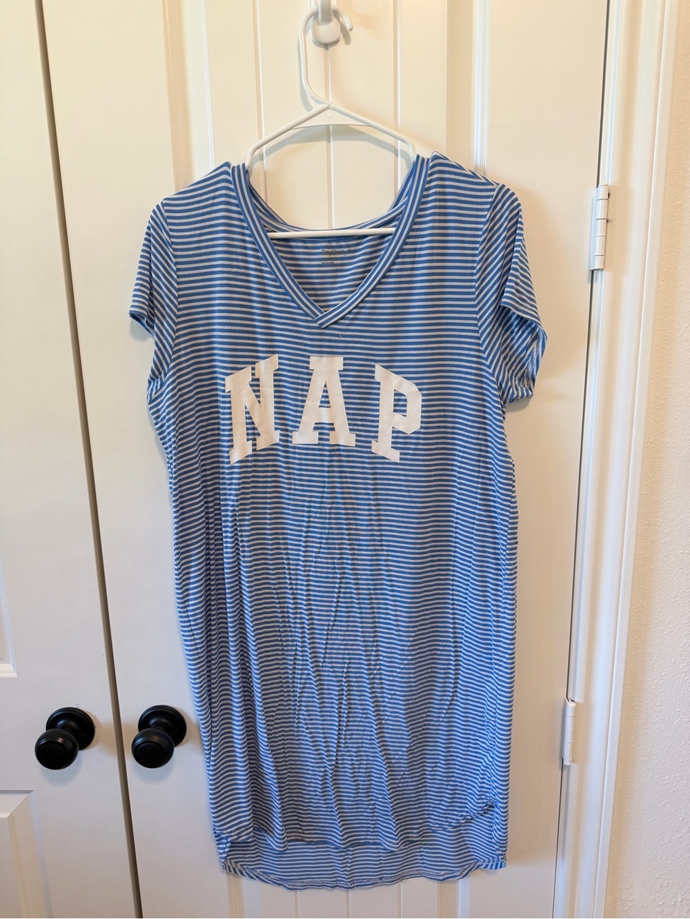 GapBody NAP Sleep Shirt Medium Blue Striped Nightgown Lounge